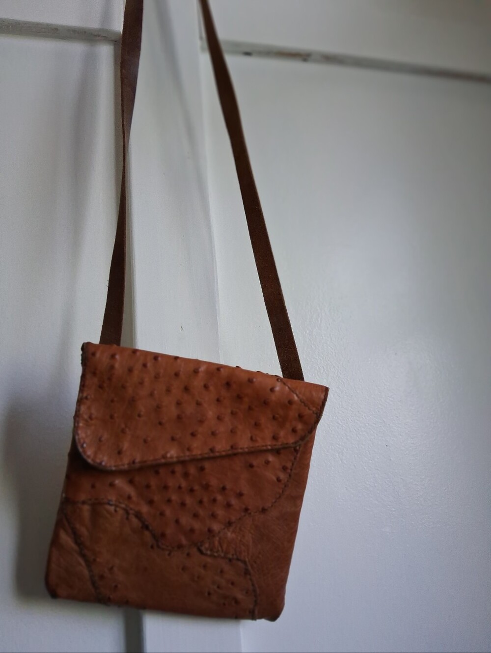 Vintage Genuine Ostrich Leather Crossbody Bag – Tooled/Western Style